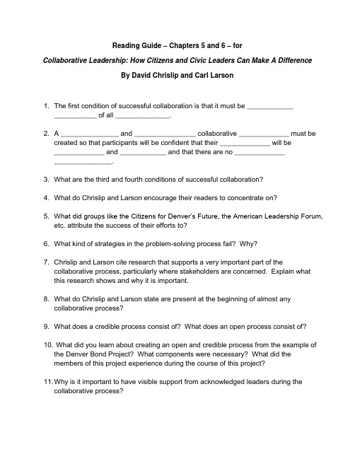 Collaborative Leadership--Reading Guide Chapters 5 and 6