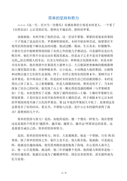 简单的坚持与努力-----读《这一生至少当一次傻瓜有感》