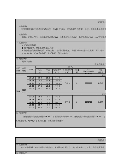 太阳能水泵的试验参数