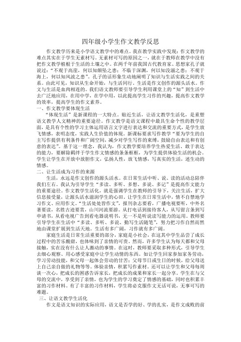 四年级小学生作文教学反思