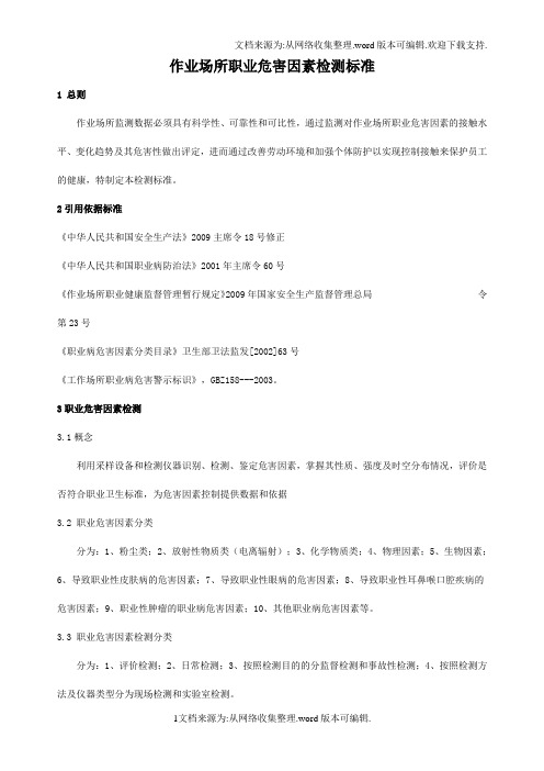 作业场所职业危害因素检测标准
