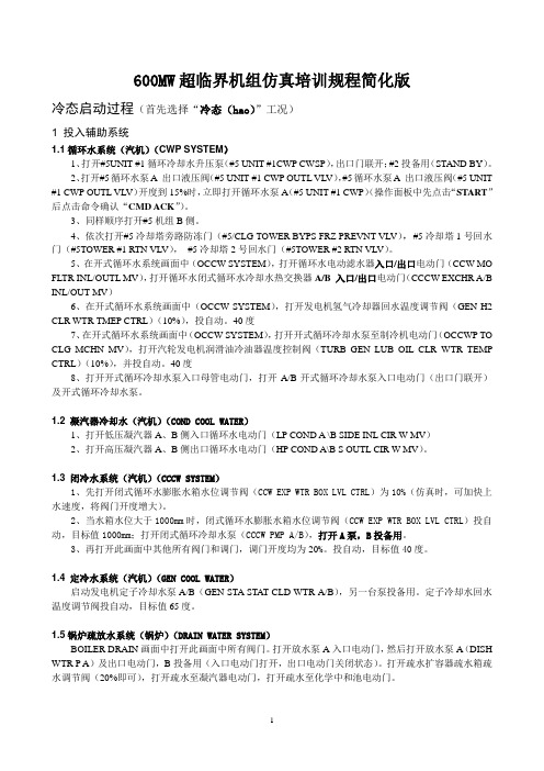600MW仿真机培训规程简化版