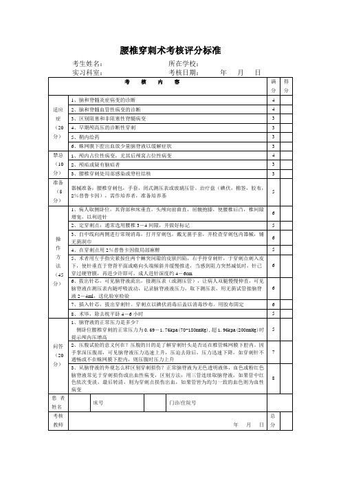 腰椎穿刺术考核评分标准