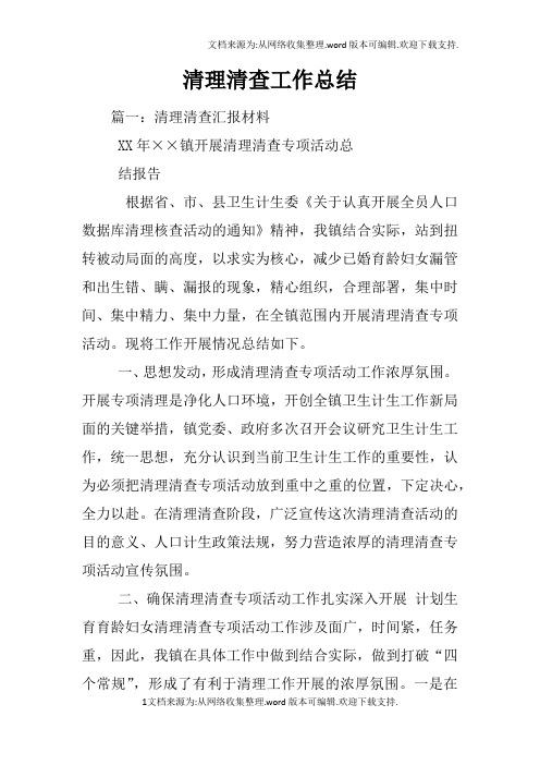 清理清查工作总结