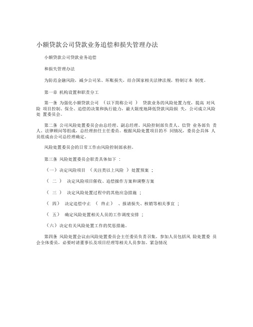 小额贷款公司贷款业务追偿和损失管理办法