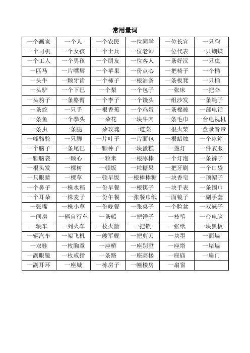 小学生常用量词