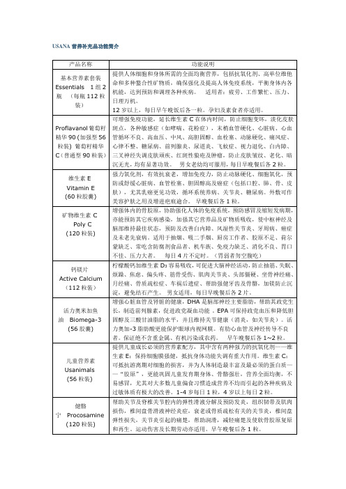 USANA营养补充品功能简介