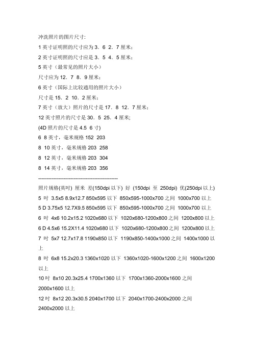 照片尺寸对照表超级全