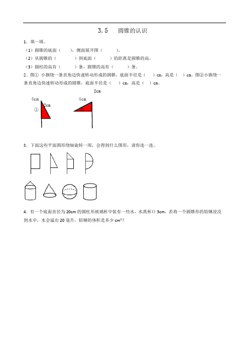 新人教版六年级数学下册 3.5圆锥的认识-课时练习 .doc