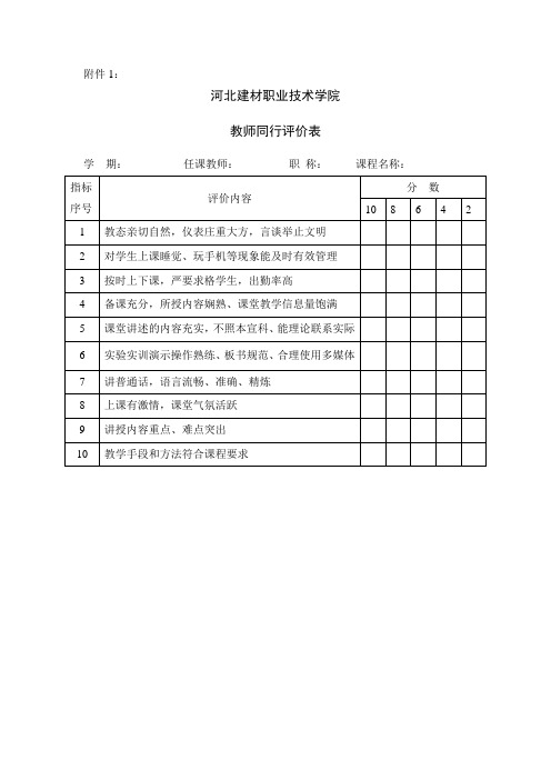 河北建材职业技术学院教师同行评价表