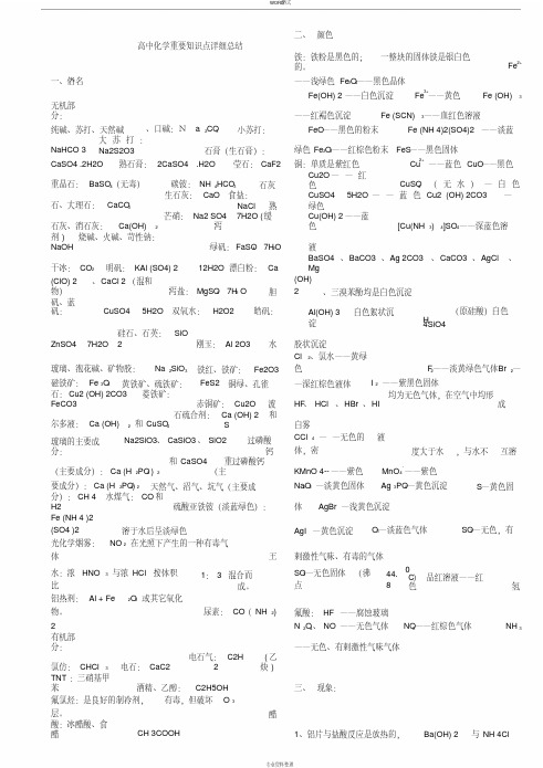 人教版高中化学知识点详细总结(很全面)(20200731170013)