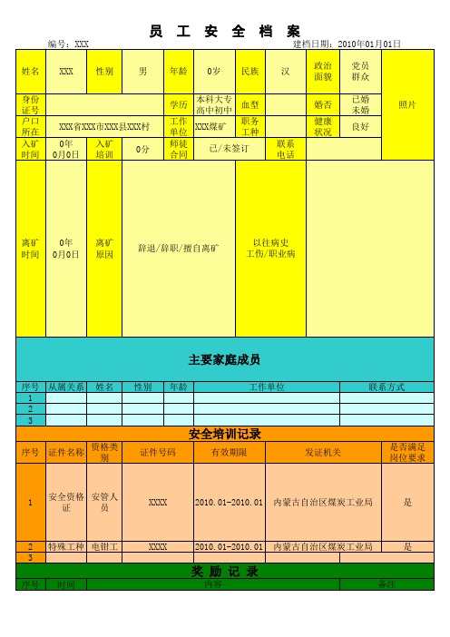 最新煤矿员工安全档案(模板)