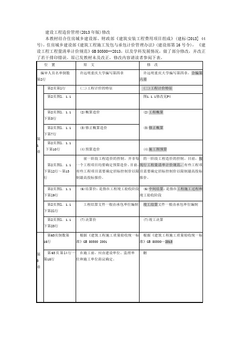2013年版《全国造价工程师执业资格考试培训教材--勘误表》----陈静0611
