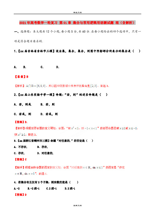 2021年高考数学一轮复习 第01章 集合与常用逻辑用语测试题 理(含解析)