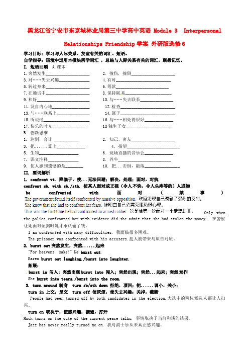 高中英语 Module 3  Interpersonal Relationships Friendship学案 外研版选修6