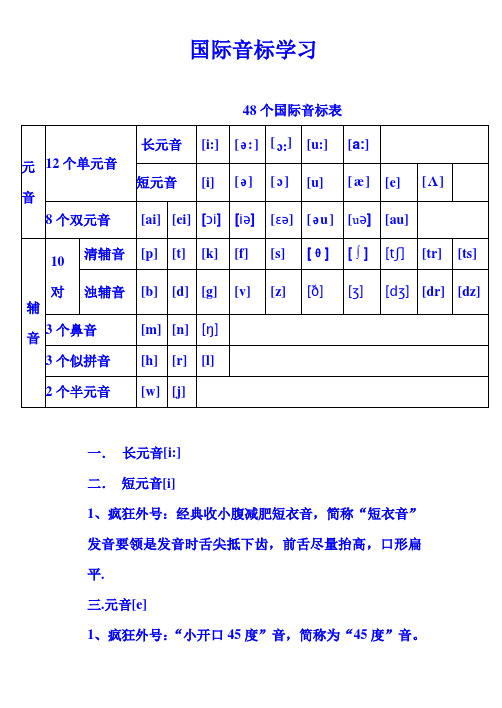 48个国际音标表(打印版)已整理