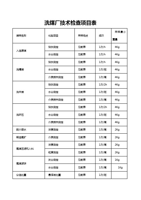 洗煤厂技术检查项目表