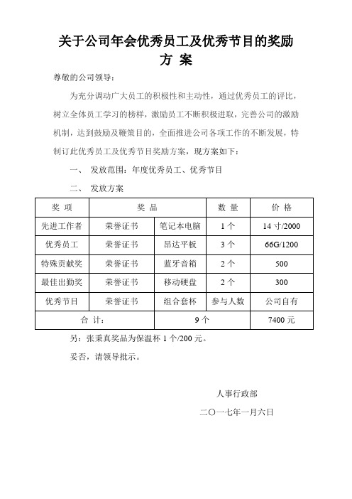 公司年会节目奖励方案
