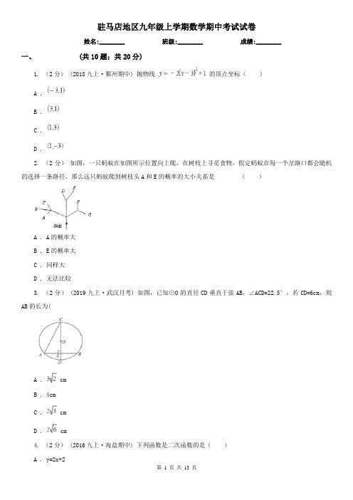驻马店地区九年级上学期数学期中考试试卷