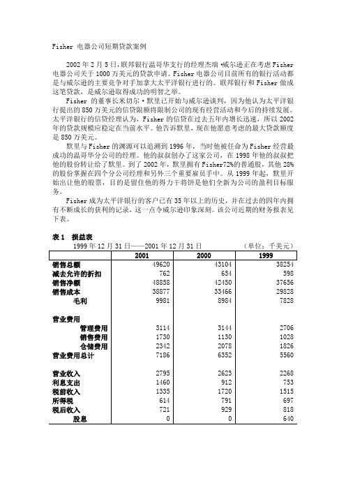 Fisher 电器公司短期贷款案例