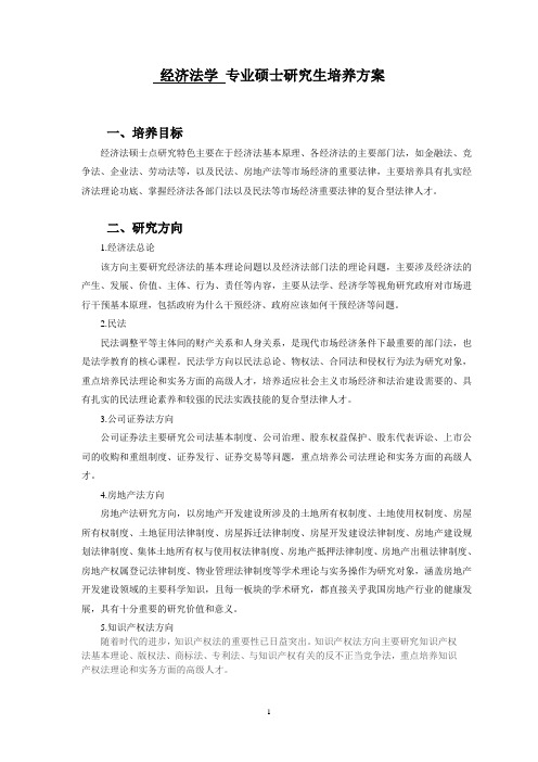 经济法学 专业硕士研究生培养方案