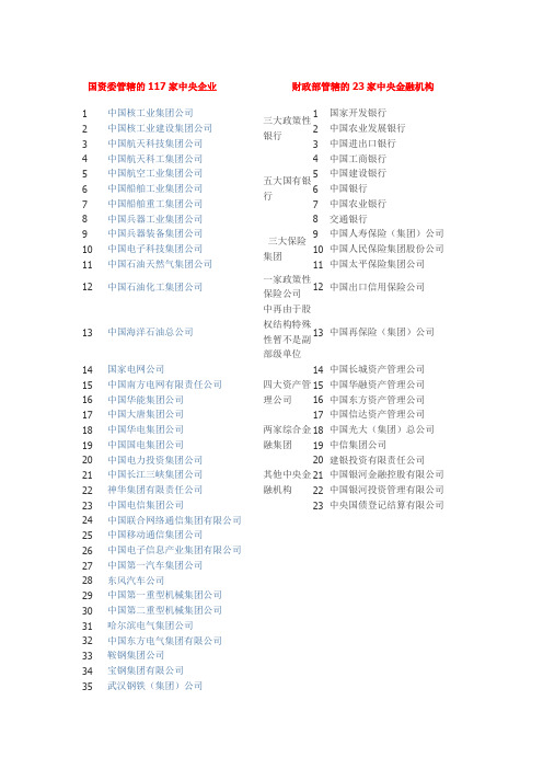 国资委管辖的117家中央企业