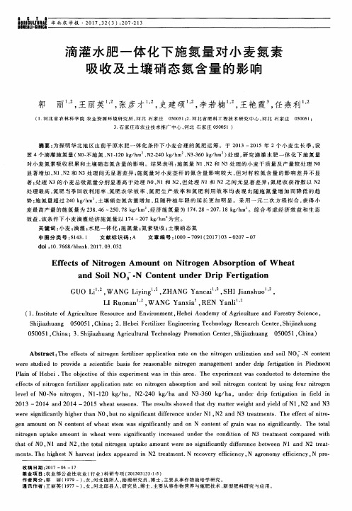 滴灌水肥一体化下施氮量对小麦氮素吸收及土壤硝态氮含量的影响