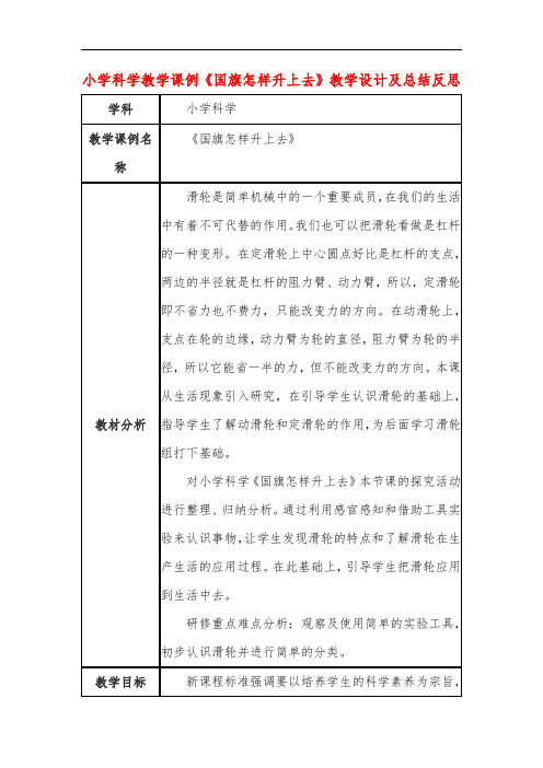 小学科学教学课例《国旗怎样升上去》课程思政核心素养教学设计及总结反思