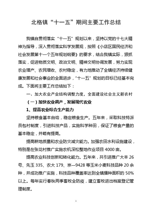 北格镇十一五主要工作总结