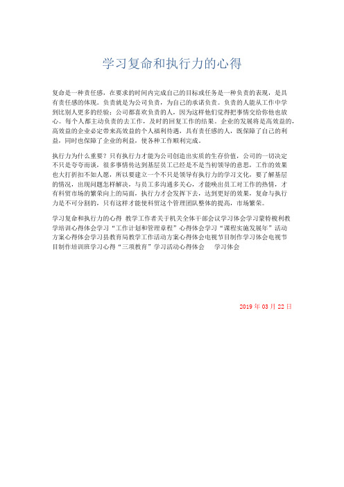 总结报告-学习复命和执行力的心得 精品