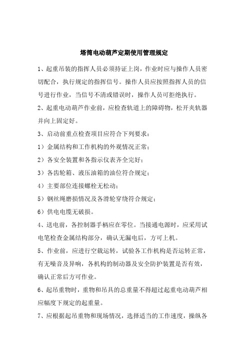 塔筒电葫芦定期检查维护管理制度
