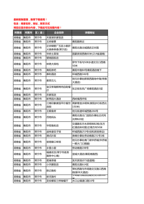新版湖南省衡阳市常宁市酒店餐饮企业公司商家户名录单联系方式地址大全66家