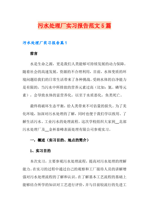 污水处理厂实习报告范文5篇