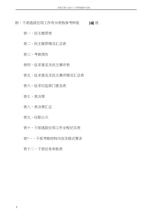 国有企业干部选拔任用工作系列表格