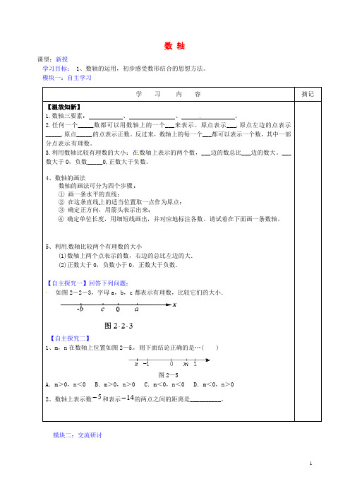 2015年秋季新版北师大版七年级数学上学期2.2、数轴讲学稿2