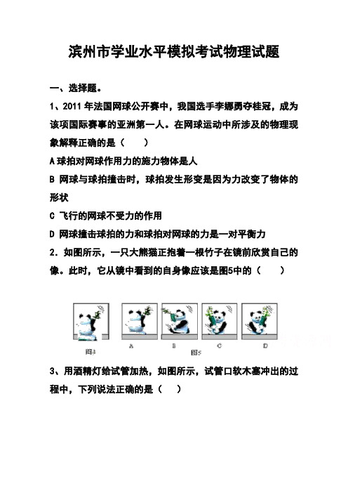 2017年山东省滨州市学业水平模拟考试物理试题3及答案