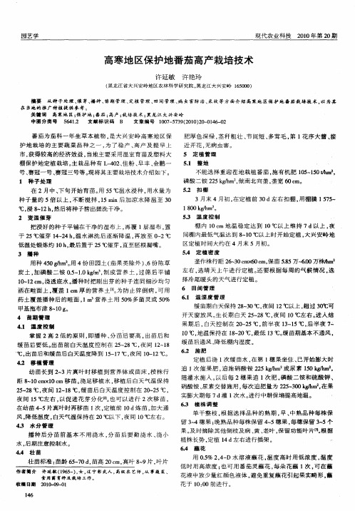 高寒地区保护地番茄高产栽培技术