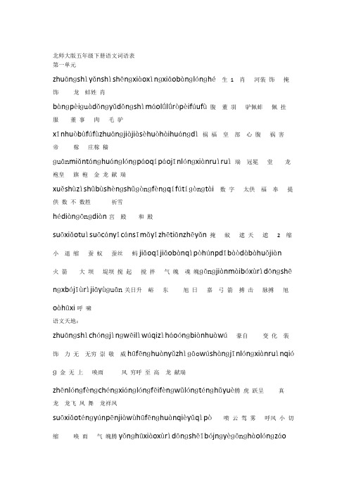 北师大版五年级下册语文词语表汉字 拼音汇总