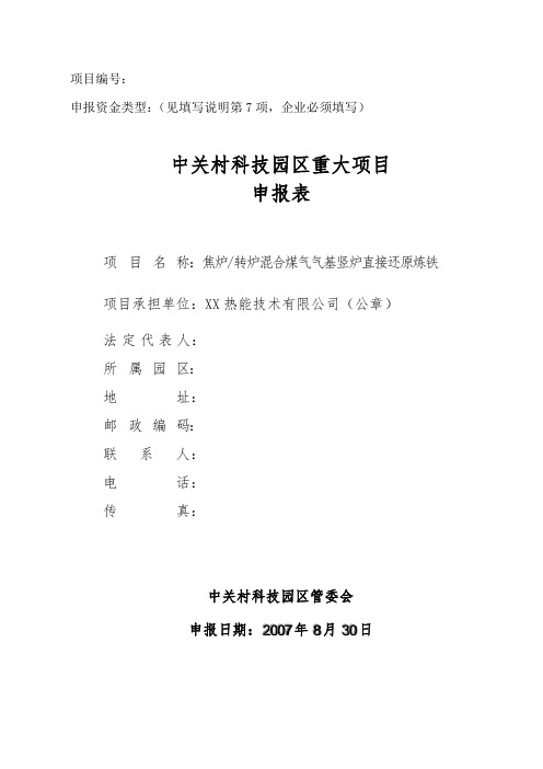 重大项目申报表