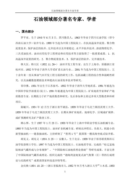 20131215石油领域部分著名专家学者