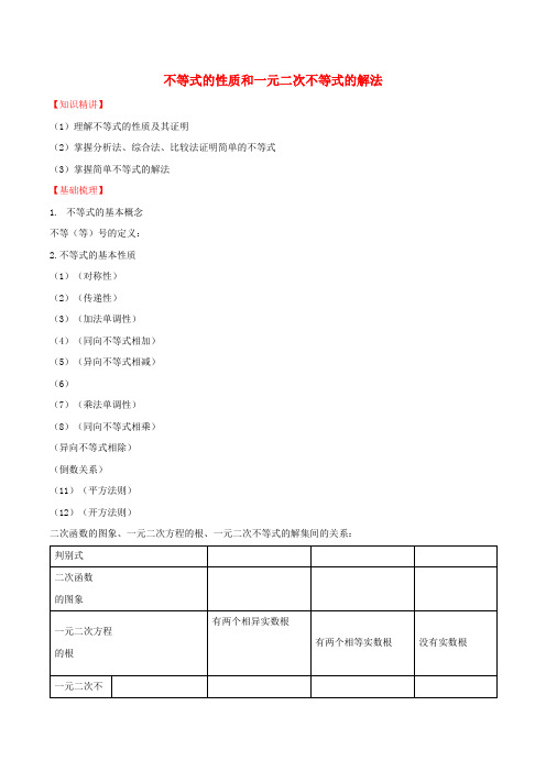 高中数学 第三章 不等式的性质和一元二次不等式的解法知识梳理素材 北师大版必修5