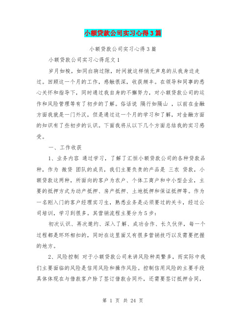 小额贷款公司实习心得3篇