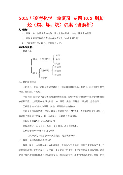 高考化学一轮复习 专题10.2 脂肪烃(烷、烯、炔)讲案(含解析)