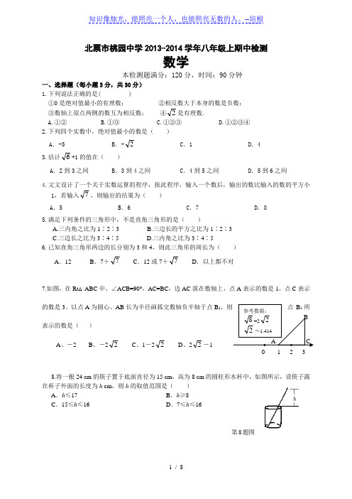北票市桃园中学2013年秋八年级上期中数学试题及答案解析
