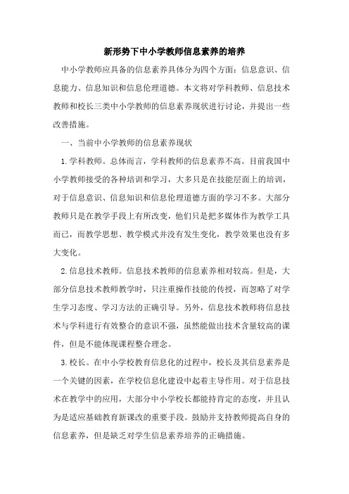 新形势下中小学教师信息素养的培养