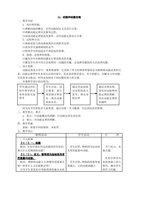 动能和动能定理课程-教案 ？板书
