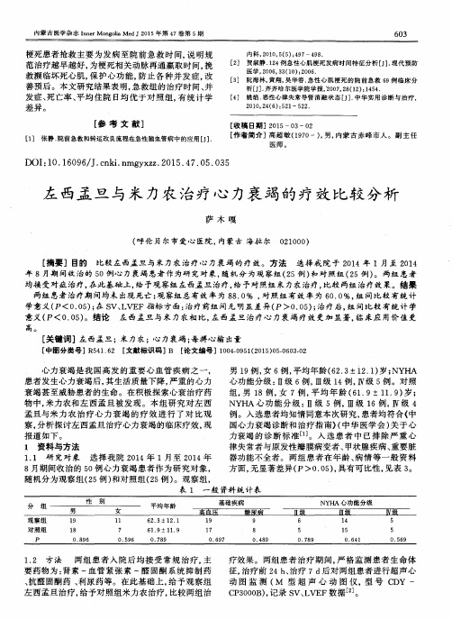 左西孟旦与米力农治疗心力衰竭的疗效比较分析