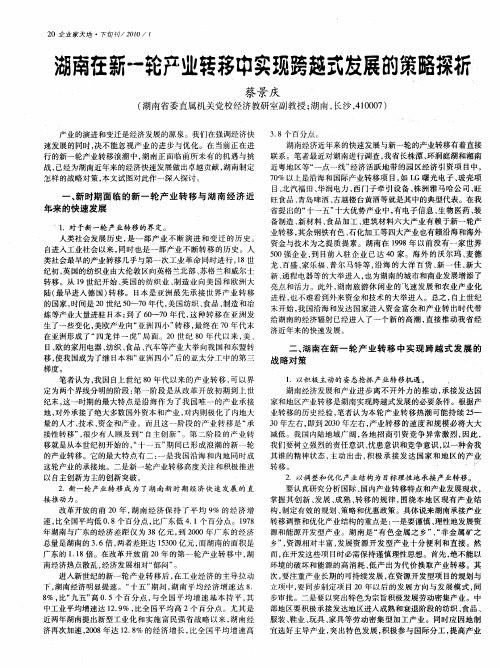 湖南在新一轮产业转移中实现跨越式发展的策略探析