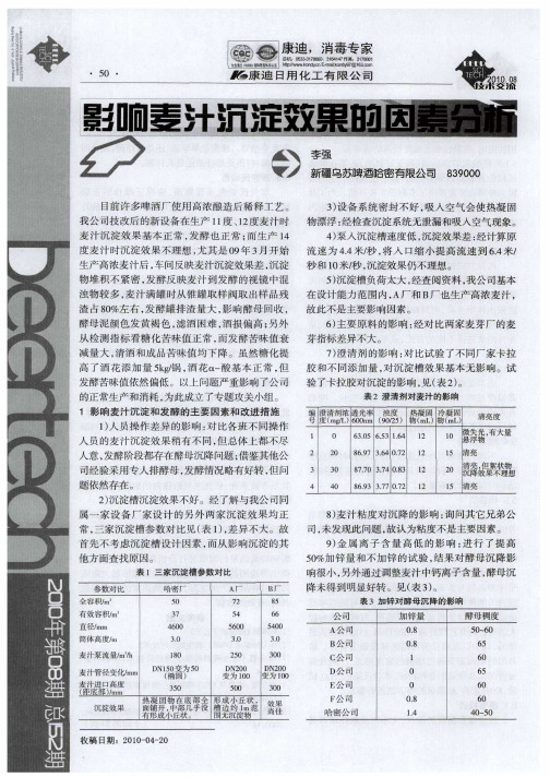 影响麦汁沉淀效果的因素分析