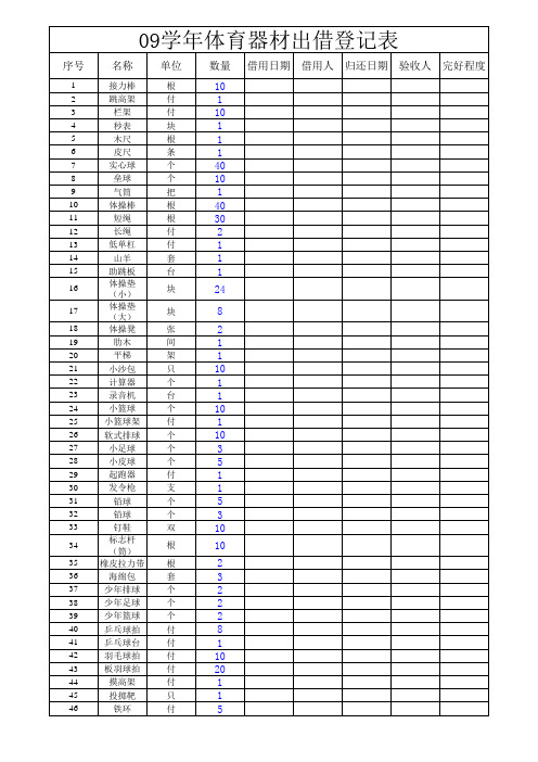 体育器材出借登记表
